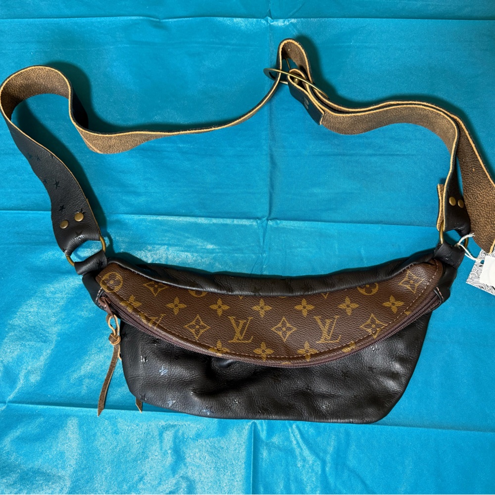 Monogram LV and Black Leather Belt Bag